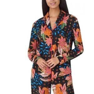 Room Service Button-Down Pajama Top Vibrant Tropical Tiger Print Medium
